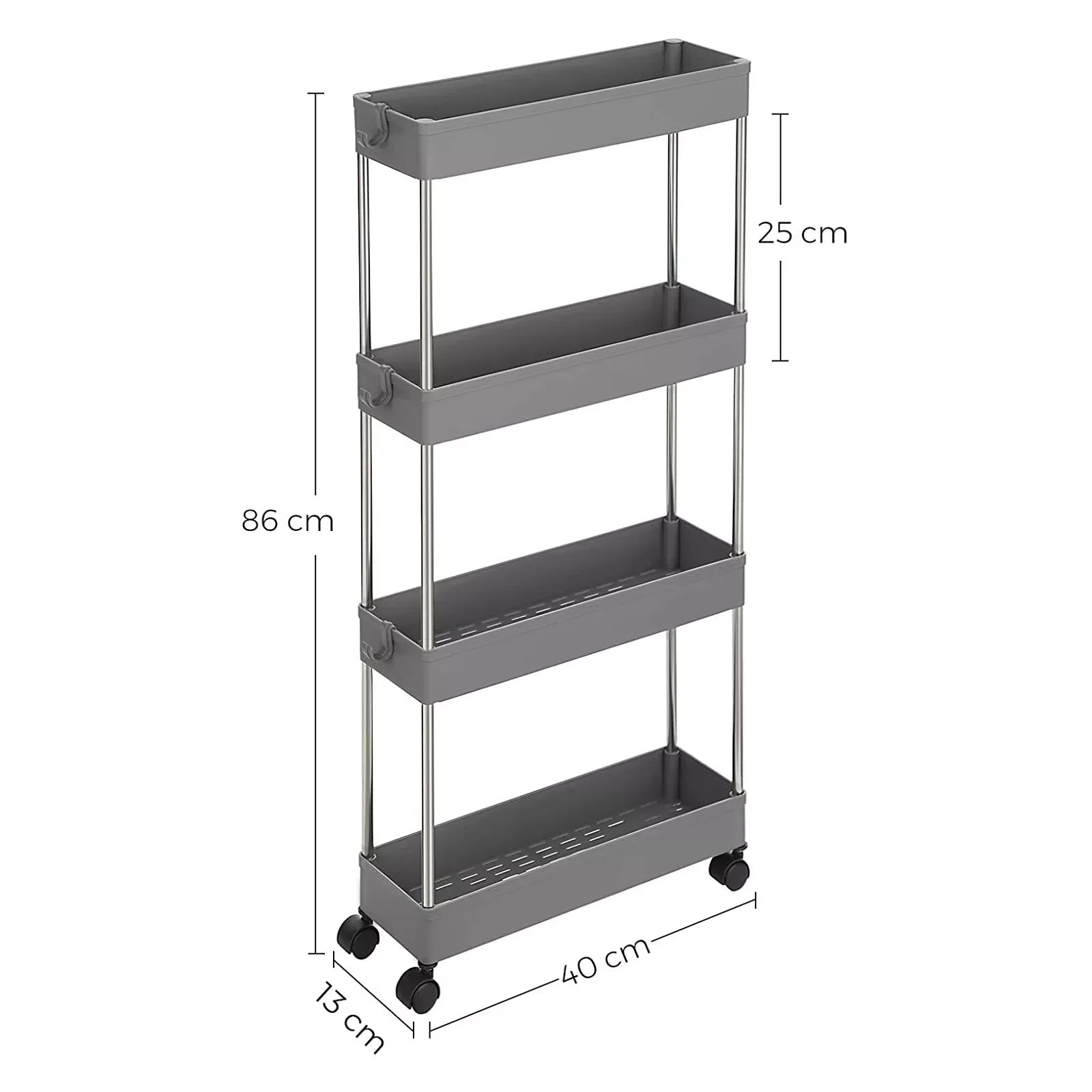 In And OutdoorMatch Serveerwagen op wielen Adriana - Keukenwagen - Industrieel - Serveerwagen - Barwagen - Drankenwagen - 4 dienbladen - 40 x 12,5 x 86 cm Keuken Trolley