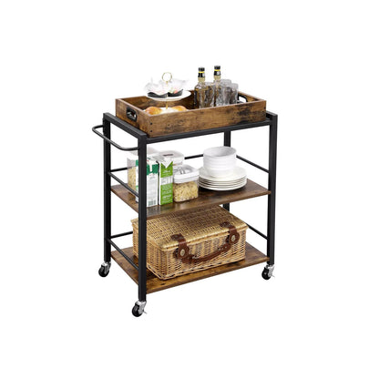 In And OutdoorMatch Serveerwagen op wielen Gerry - Industrieel - Serveerwagen - Barwagen - Drankenwagen - 3 dienbladen - 65x40x86cm Keuken Trolley