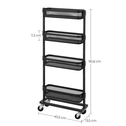 In And OutdoorMatch Serveerwagen op wielen Kayla - 90cm - Keukenwagen - Industrieel - Serveerwagen - Barwagen - Drankenwagen - 4 dienbladen Keuken Trolley