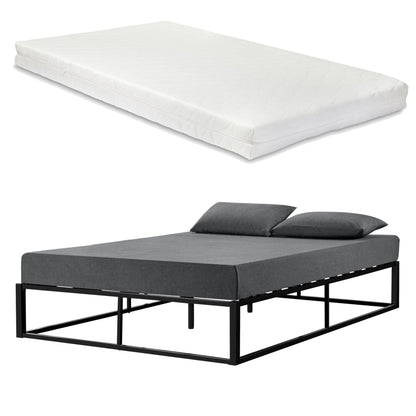 In And OutdoorMatch Stalen Bed Finn - Met Bedbodem - Incl. matras - Zwart - 200x180cm - Stalen frame gepoedercoat bed twee personen