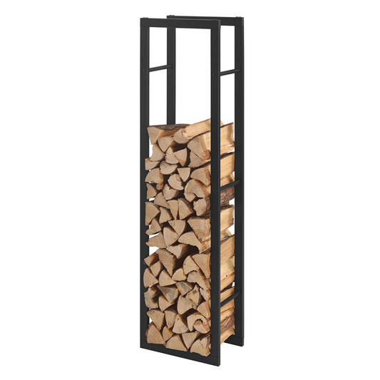 In And OutdoorMatch Stalen Brandhout Rek Adaline - Houtopslag - Zwart - 40x150x25cm Houtrek