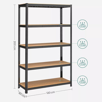 In And OutdoorMatch Stellingkast Fidel - 60x120x200cm - Set van 2 - Opbergrek - Metaal - 875 kg draagvermogen - 5 Verstelbare lagen storage rack