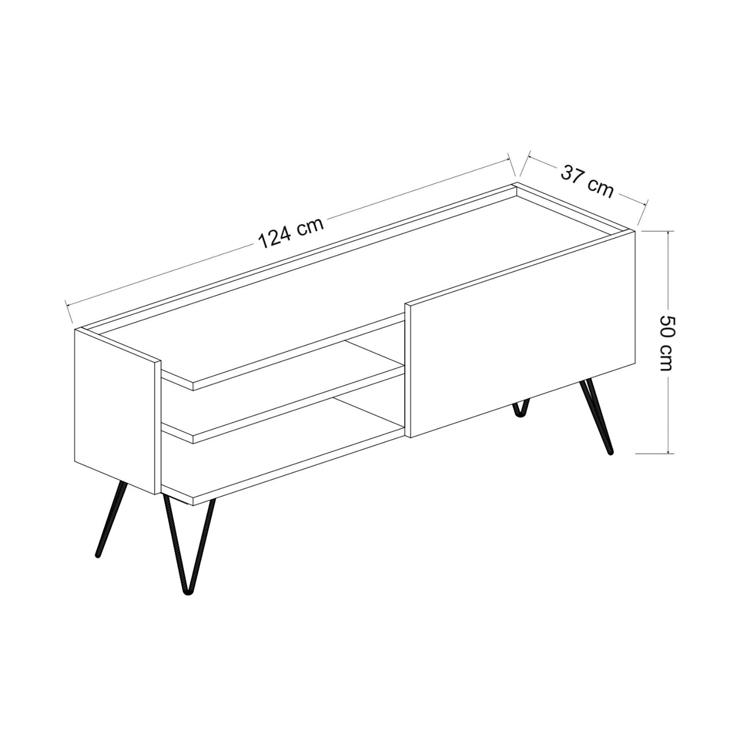 In And OutdoorMatch TV Kast Audra - 124x37x50 cm - Zwart en Houtkleurig - Spaanplaat en Metaal - Stijlvol Design TV cabinet