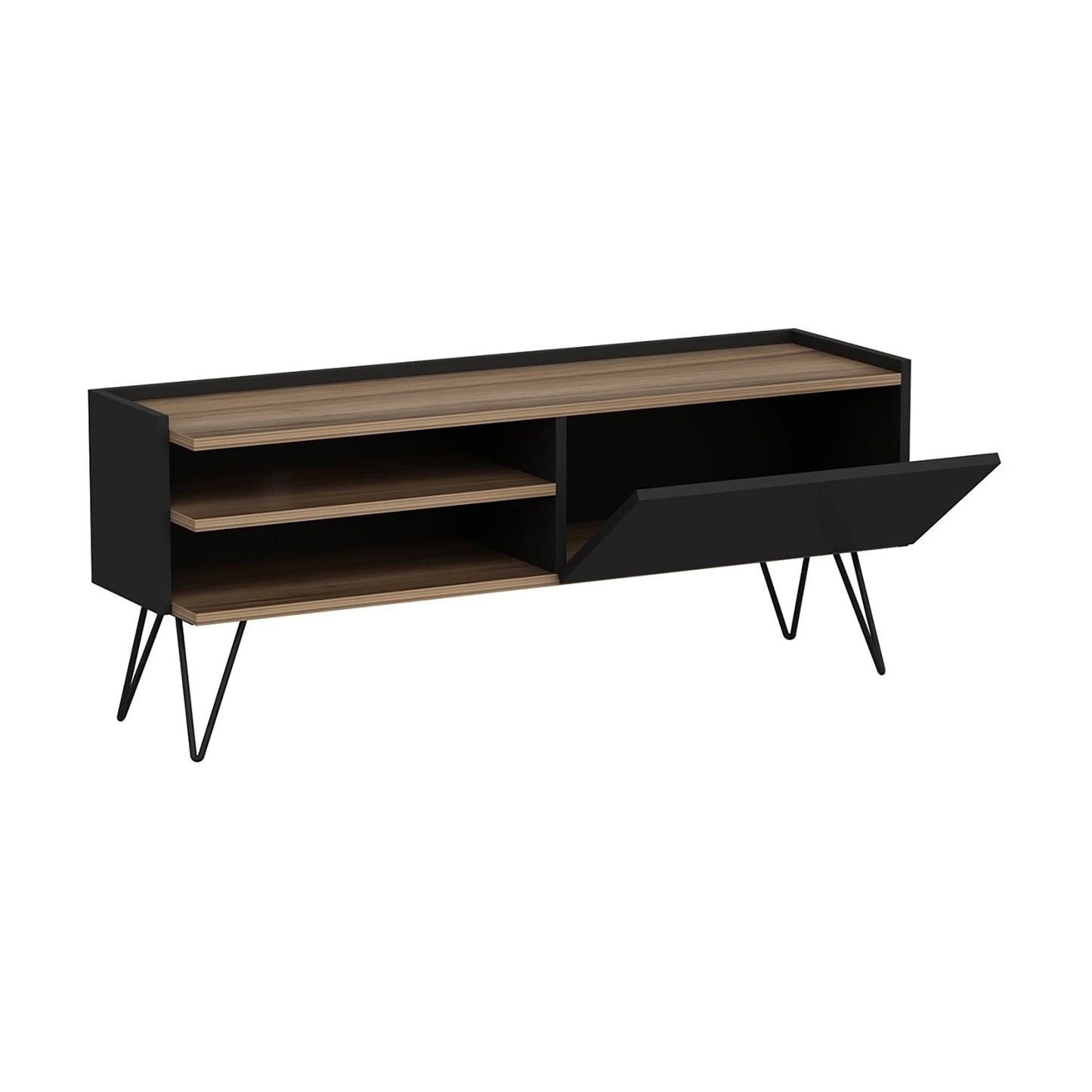 In And OutdoorMatch TV Kast Audra - 124x37x50 cm - Zwart en Houtkleurig - Spaanplaat en Metaal - Stijlvol Design TV cabinet