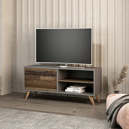 In And OutdoorMatch TV Kast Emmie - 120x35x50 cm - Antraciet en Houtkleurig - Spaanplaat en Kunststof - Modern Design TV-meubel