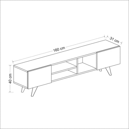 In And OutdoorMatch TV Kast Katrine - 160x31x40 cm - Wit en Walnoot - Spaanplaat en Kunststof - Modern Design TV-meubel