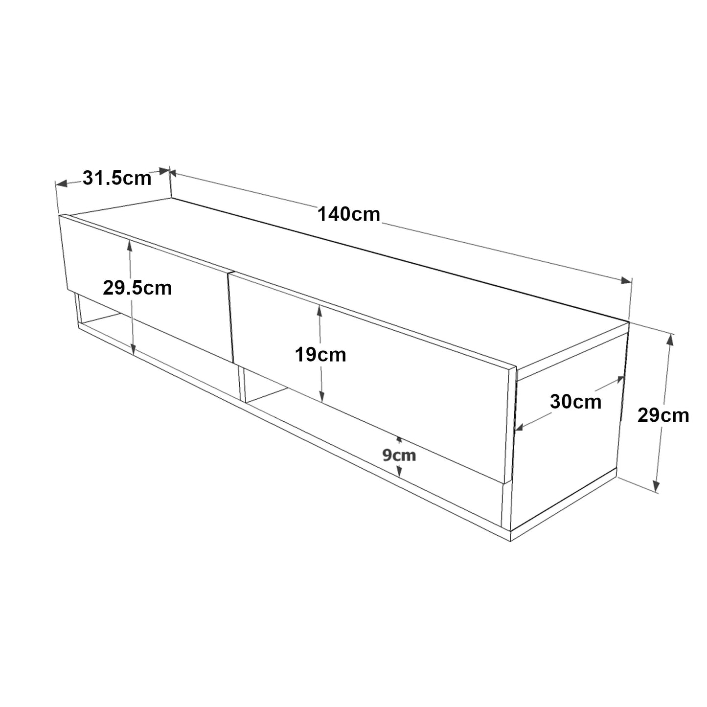 In And OutdoorMatch TV Kast Leon - TV Meubel - TV meubel - 2 Opbergvakken - 140x31,5x29,5cm - Houtkleurig en Antraciet - Sierkast TV-meubel