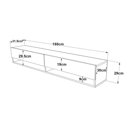 In And OutdoorMatch TV Kast Piera - TV Meubel - TV meubel - 2 Opbergvakken - 180x31,5x29,5cm - Houtkleurig en Wit - Sierkast TV-meubel