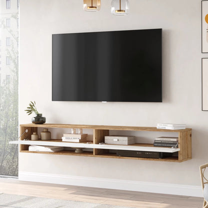 In And OutdoorMatch TV Kast Piera - TV Meubel - TV meubel - 2 Opbergvakken - 180x31,5x29,5cm - Houtkleurig en Wit - Sierkast TV-meubel