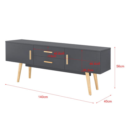 In And OutdoorMatch TV Kast Ressie - Met 2 Lades - 140x40x56 cm - Donkergrijs - Spaanplaat en Hout - Stijlvol Design TV cabinet