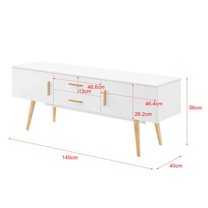 In And OutdoorMatch TV Kast Ressie - Met 2 Lades - 140x40x56 cm - Wit - Spaanplaat en Hout - Stijlvol Design TV cabinet