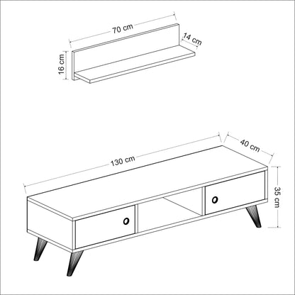 In And OutdoorMatch TV Meubel Madelynn - Met Plank - 130x40x35 cm - Wit - Spaanplaat en Kunststof - Modern Design TV-meubel