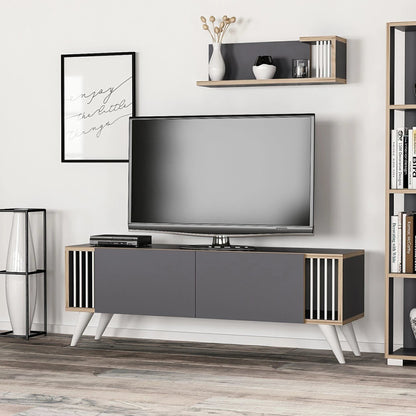 In And OutdoorMatch TV Meubel Merlin - Met Plank - 120x31x42 cm - Antraciet en Houtkleurig - Spaanplaat en Kunststof - Stijlvol Design TV cabinet