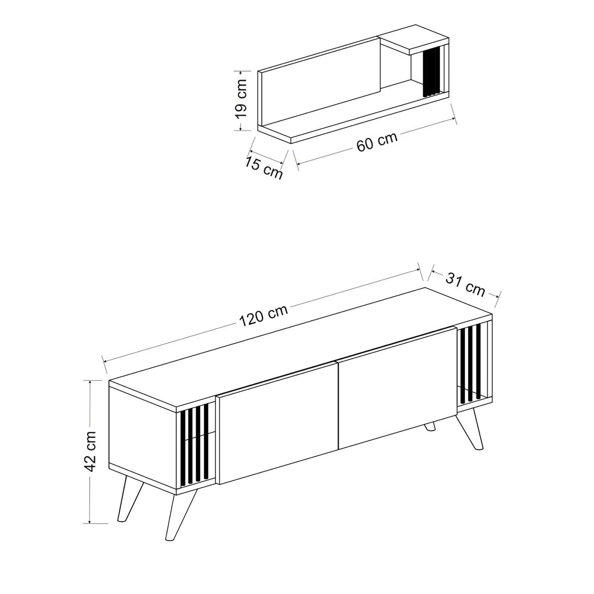 In And OutdoorMatch TV Meubel Merlin - Met Plank - 120x31x42 cm - Antraciet en Houtkleurig - Spaanplaat en Kunststof - Stijlvol Design TV cabinet