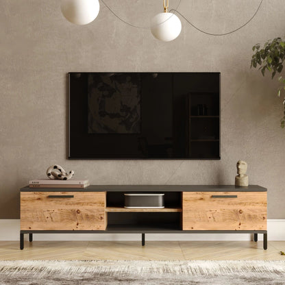 In And OutdoorMatch TV meubel Lucio - 160x35x39cm - Houtkleur en Antraciet - Spaanplaat en Staal - Stijlvol design TV cabinet