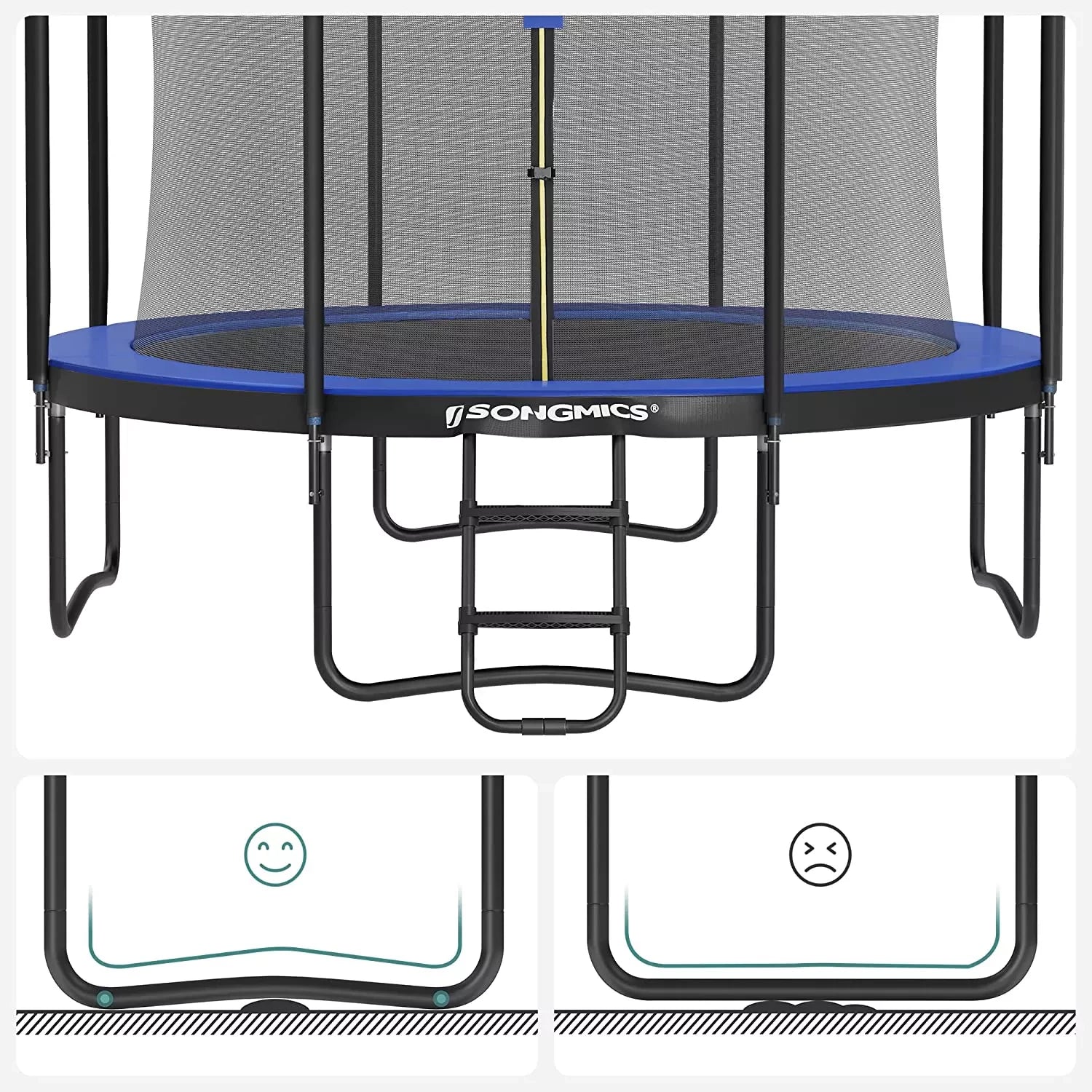 In And OutdoorMatch Trampoline Adolfo - 366 cm - Blauw - Trampoline met veiligheidsnet en ladder - gewatteerd frame - voor kinderen en volwassenen - binnennet Trampoline