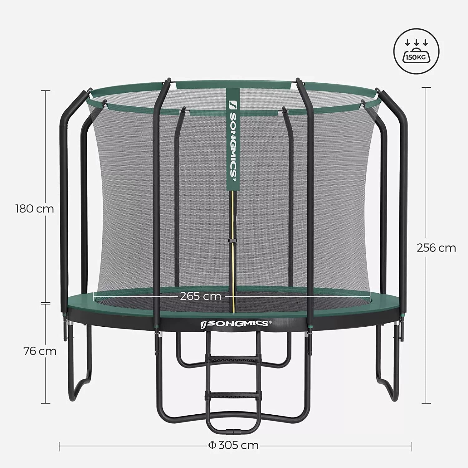 In And OutdoorMatch Trampoline Conor - 366 cm - Trampoline met veiligheidsnet en ladder - gewatteerd frame - voor kinderen en volwassenen - binnennet Trampoline