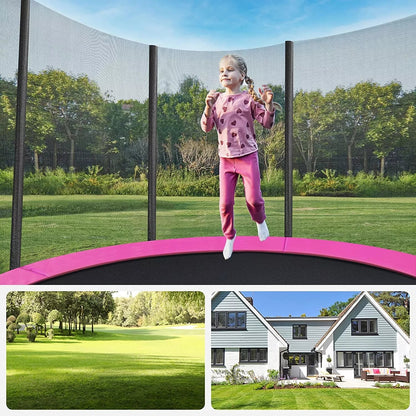 In And OutdoorMatch Trampoline Lela - 366 cm - met veiligheidsnet & ladder - Roze - Rond - Tuin - tot 150 kg belasting Trampoline