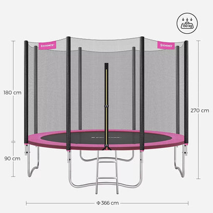 In And OutdoorMatch Trampoline Lela - 366 cm - met veiligheidsnet & ladder - Roze - Rond - Tuin - tot 150 kg belasting Trampoline