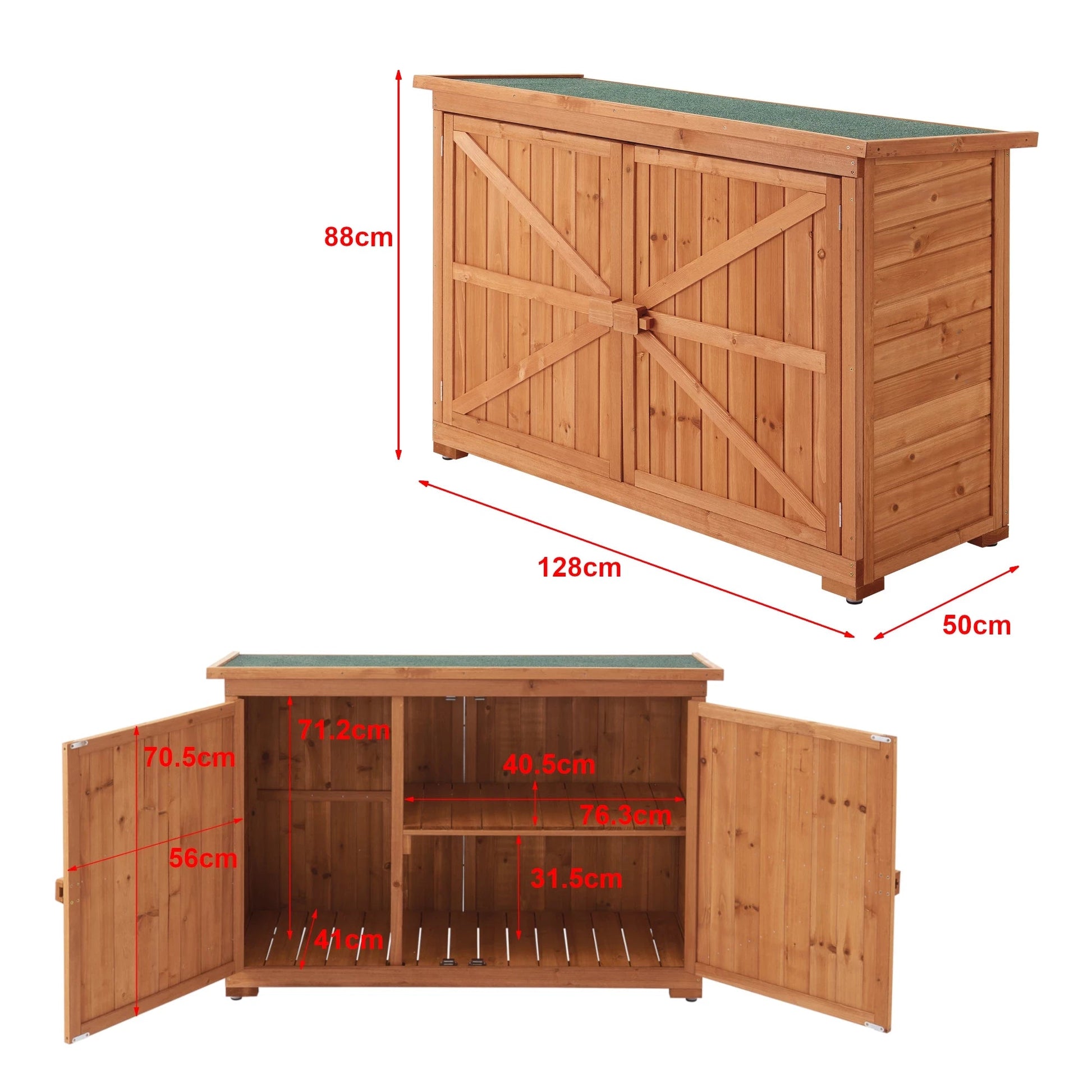 In And OutdoorMatch Tuinhuis Arnulfo - 128x50x88 cm - Houtkleur - Grenen en Bitumen - Klassiek Design Garden Storage box