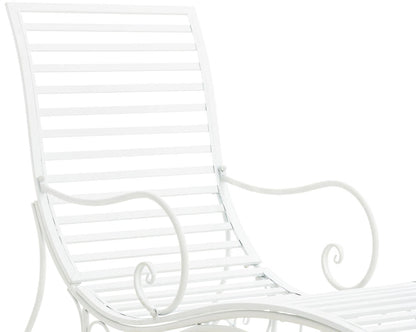 In And OutdoorMatch Tuinligstoel Roman - Wit - Ijzer - Buitenligstoel - Ligstoel - Hoge kwaliteit - Luxe Stijlvolle Tuinligstoel - Tijdloos Design Garden Chair