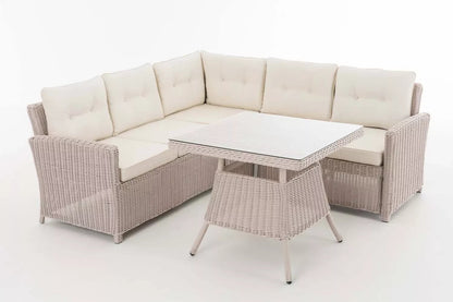 In And OutdoorMatch Tuinset Harrison - Creme/wit - 5 persoons - Glazen tafel - Rotan wicker - Tuinmeubelen - Eettafel tuintafel - Loungeset - Buitentafel - Salontafel Garden set