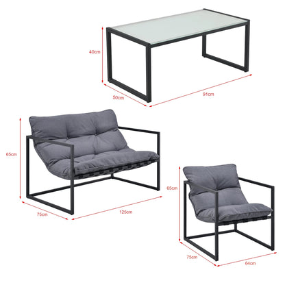 In And OutdoorMatch Tuinset Jerry - 4-delig - Tafel - Bank - 2x stoelen - Zwart en Grijs - Luxe Look Garden set