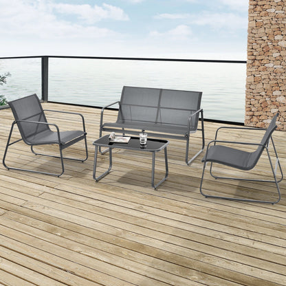 In And OutdoorMatch Tuinset Retta - 4-delig - Loungeset - Donkergrijs en Zwart - Staal, Glas en Stof - Stijlvolle uitstraling Garden set