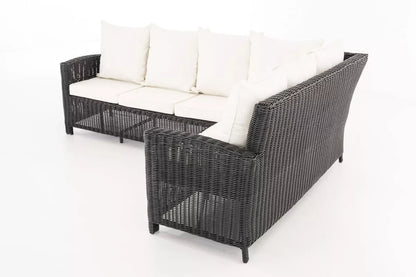 In And OutdoorMatch Tuinset Tyrese - Glastafel rotan wicker - Tuinmeubelen - Eettafel - Loungeset - Buitentafel - Salontafel - Grijs/wit - 6 personen Garden set