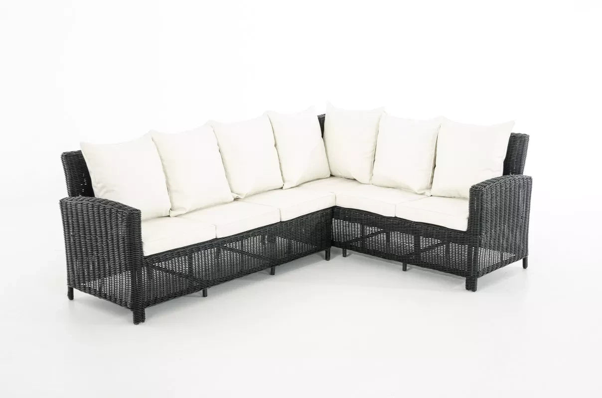 In And OutdoorMatch Tuinset Tyrese - Glastafel rotan wicker - Tuinmeubelen - Eettafel - Loungeset - Buitentafel - Salontafel - Grijs/wit - 6 personen Garden set