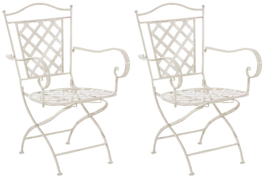 In And OutdoorMatch Tuinstoel Alfreda - Crème - Set van 2 - Ijzer - Buitenstoel - Stoel - Hoge kwaliteit - Stijlvolle tuinstoel - Handgemaakte antieke patina Eetkamerstoel