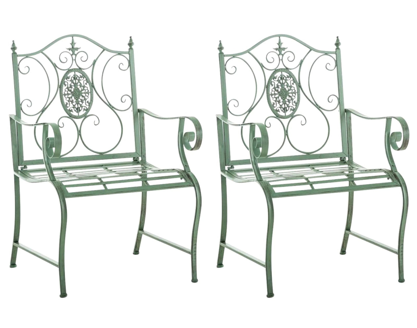 In And OutdoorMatch Tuinstoel Kenny - Groen - Set van 2 - Ijzer - Buitenstoel - Stoel - Hoge kwaliteit - Stijlvolle tuinstoel - Handgemaakt antiek patina Garden Chair