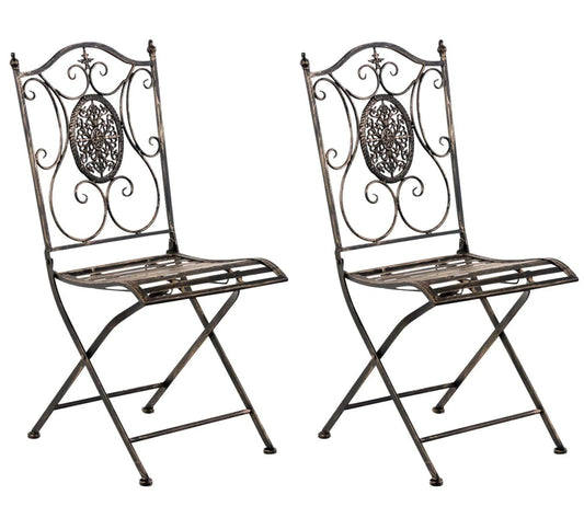 In And OutdoorMatch Tuinstoel Ninfa - Antiek Bruin - Set van 2 - Metaal - Klapstoel - Buitenstoel - Stoel - Hoge kwaliteit - Stijlvolle tuinstoel - Handgemaakt antiek patina Garden Chair