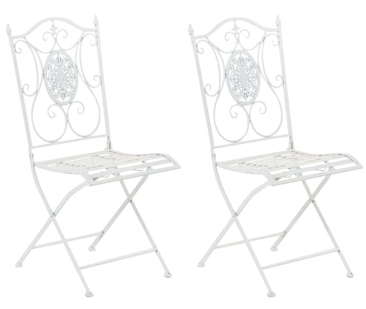 In And OutdoorMatch Tuinstoel Rue - Wit - Set van 2 - Metaal - Klapstoel - Buitenstoel - Stoel - Hoge kwaliteit - Stijlvolle tuinstoel - Handgemaakt antiek patina Garden Chair