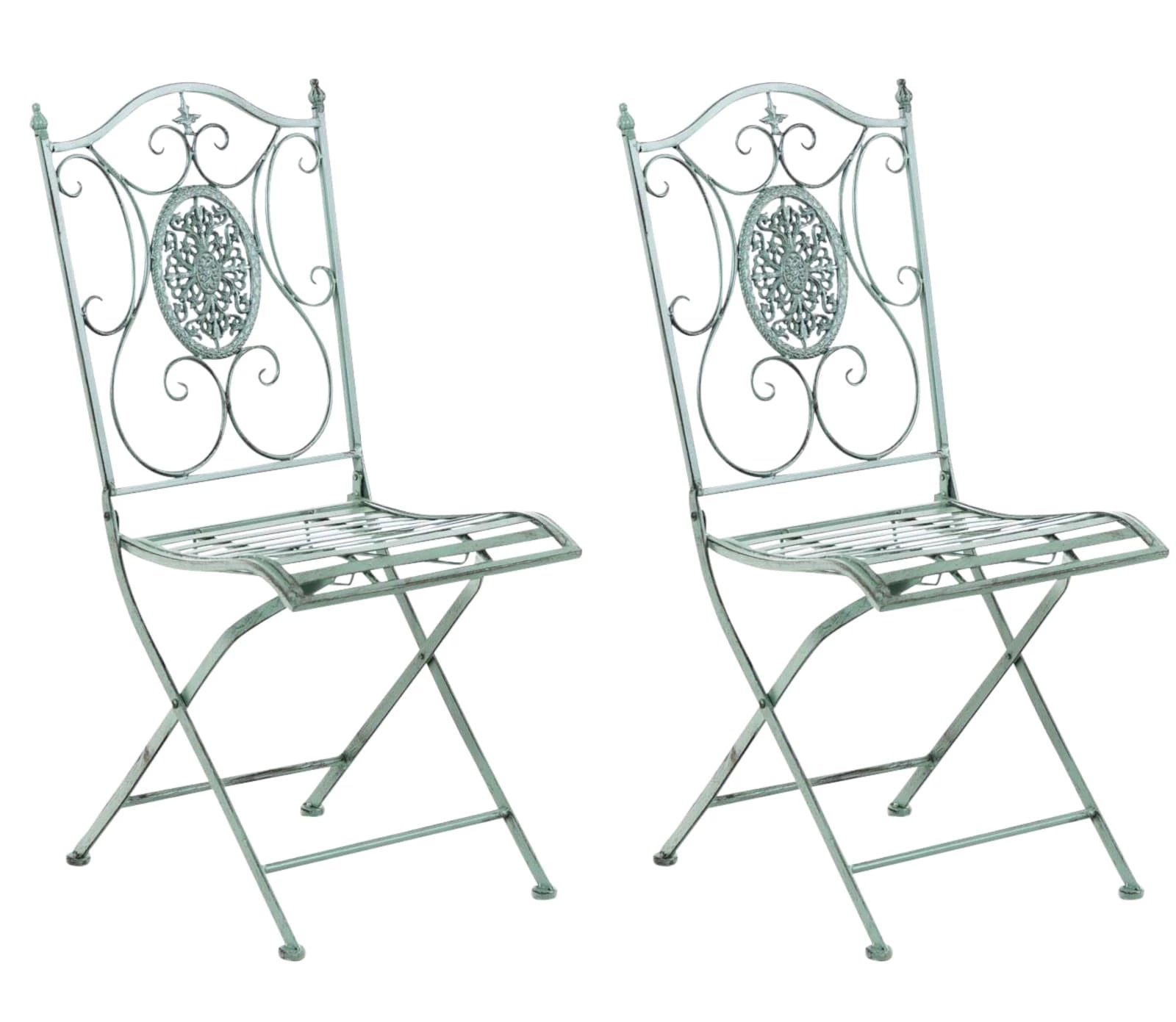 In And OutdoorMatch Tuinstoel Siem - Groen - Set van 2 - Metaal - Klapstoel - Buitenstoel - Stoel - Hoge kwaliteit - Stijlvolle tuinstoel - Handgemaakt antiek patina Garden Chair