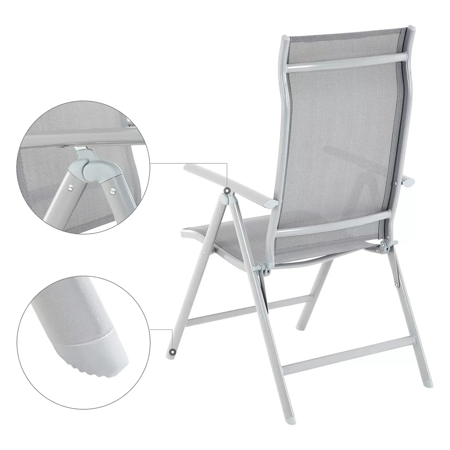 In And OutdoorMatch Tuinstoelen Yoni - Set van 4 - Klapstoelen - Buitenstoelen - Met Robuuste Aluminium Rrame - Rugleuning - Verstelbaar in 8 standen - Belastbaar tot 150 kg - Grijs Garden Chair