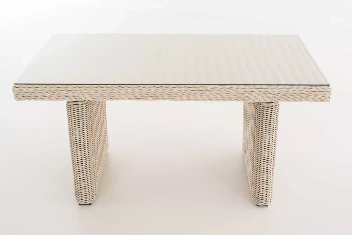 In And OutdoorMatch Tuintafel Rae - Glastafel rotan wicker - Tuinmeubelen - Eettafel - Buitentafel - Salontafel - Creme - 138cm Garden Table