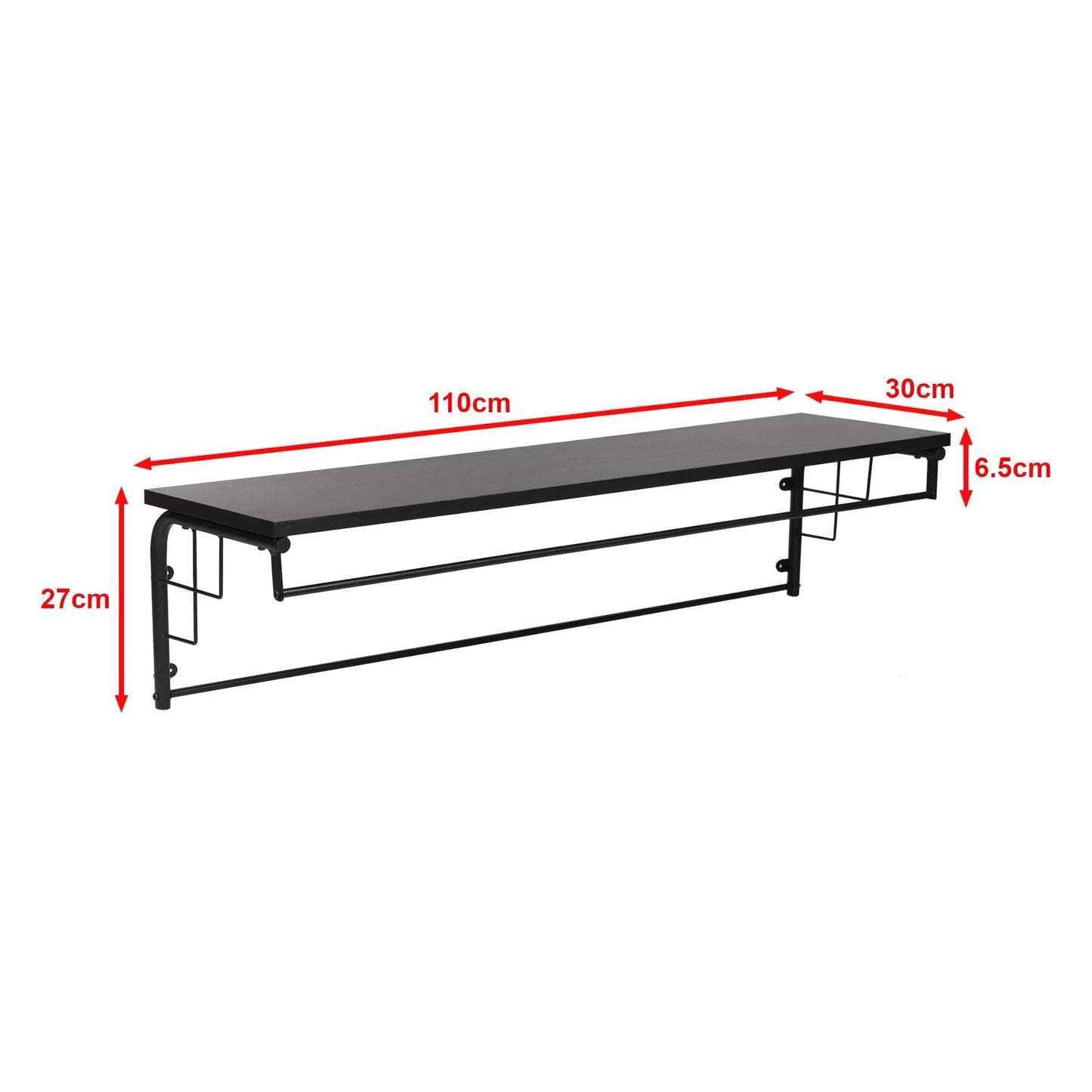 In And OutdoorMatch Wandkapstok Janis - Met Plank - 110x30x27 cm - Zwart - Metaal - Spaanplaat Kapstok