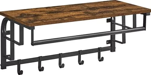 In And OutdoorMatch Wandkapstok Nat - Met Hoedenplank - Kapstok hangend - Industrieel - Zwart - Hout - 88x30x27cm Kapstok