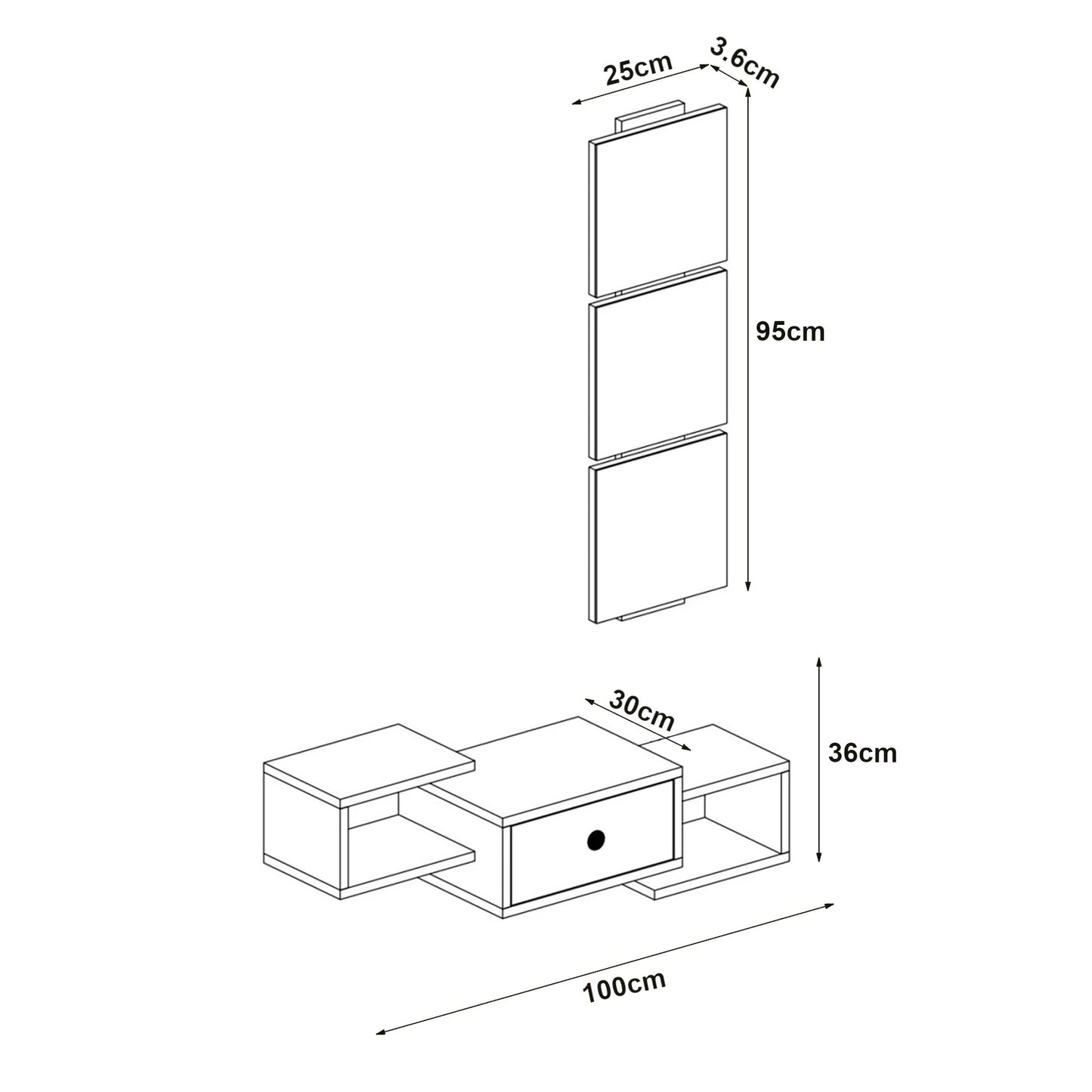 In And OutdoorMatch Wandplank Jonathan - 36x100x30 cm - Zwart - MDF Wandplank