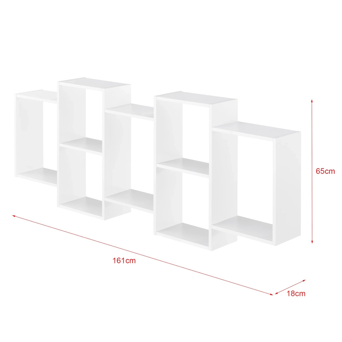 In And OutdoorMatch Wandplank Timmy - Met 7 Vakken - 161x18x65 cm - Wit Mat - Stijlvol Design Wandplank