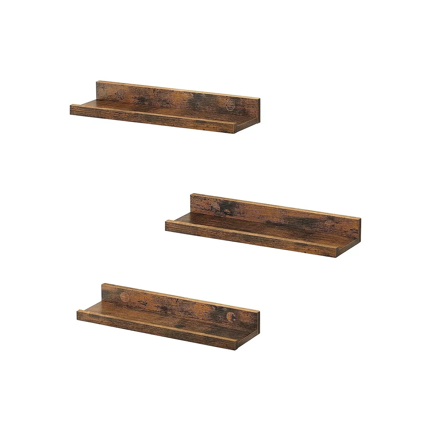 In And OutdoorMatch Wandplank industrieel Patsy - Zwevend - Set van 3 - 38cm - Wandplanken tegen muur - Wandrek - Fotoplank - Boekenplank - Bruin - Hout Wandplank