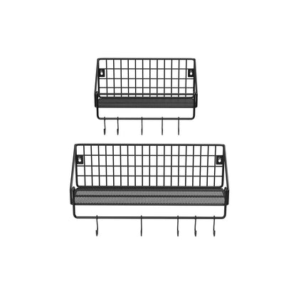 In And OutdoorMatch Wandplank zwevend Abel - Metaal - Set van 2 - Keukenrek met hakenWandrek - Wandplank - Boekenplank - Zwart Wandplank