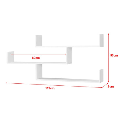 In And OutdoorMatch Wandrek Abbigail - Met 3 Planken - 119x18x55 cm - Wit - Spaanplaat - Modern Design Wandplank