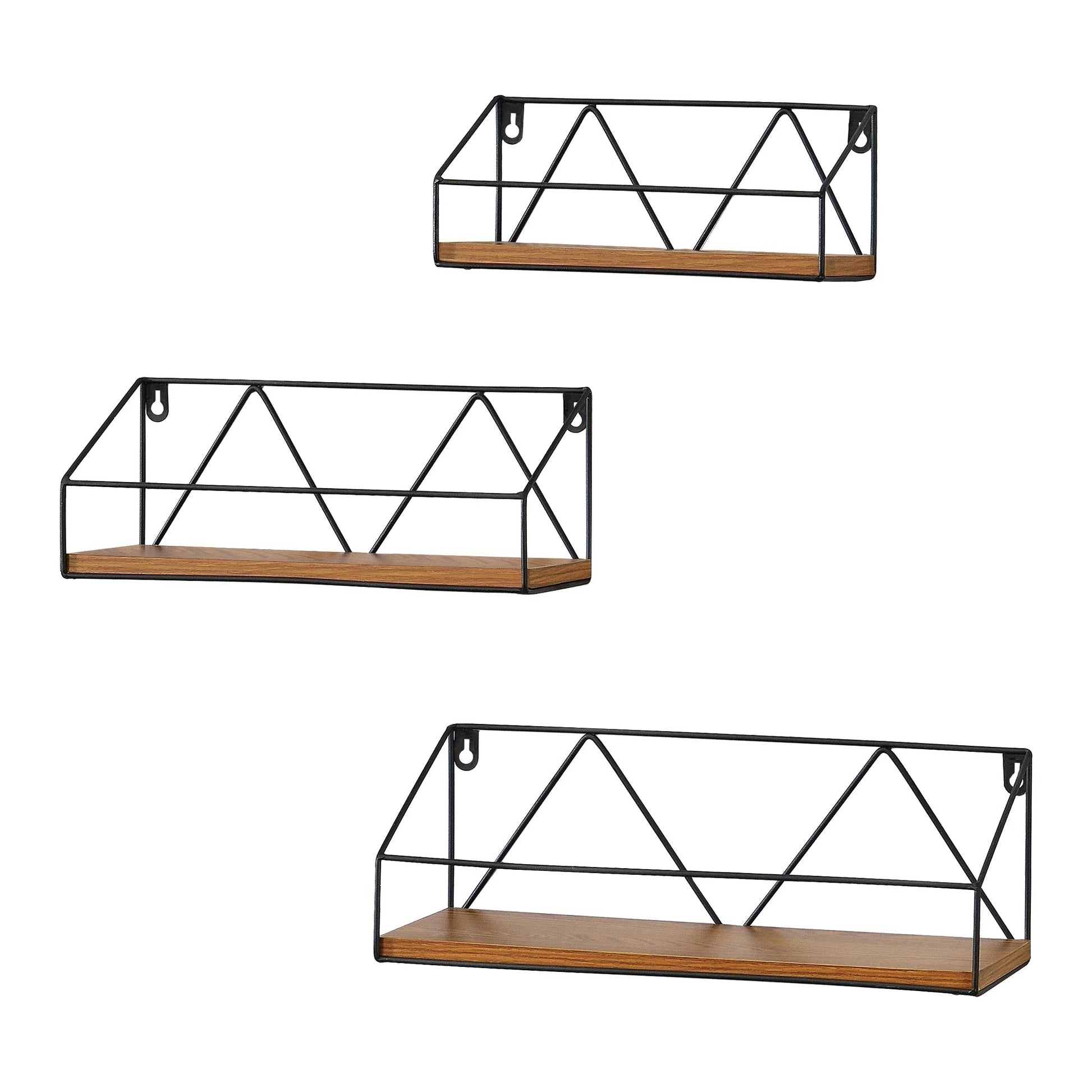 In And OutdoorMatch Wandrek Brian - Set van 3 - Zwart en Houtkleurig - Spaanplaat en Ijzer - Modern design Wandplank