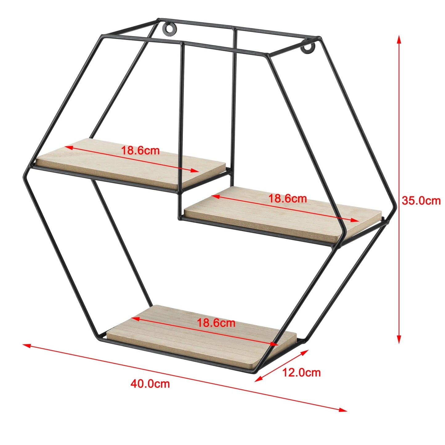 In And OutdoorMatch Wandrek Jean - Hexagon - Zwart en Hout - 40x12x35 cm - Metaal en Hout - Modern Design Wandplank