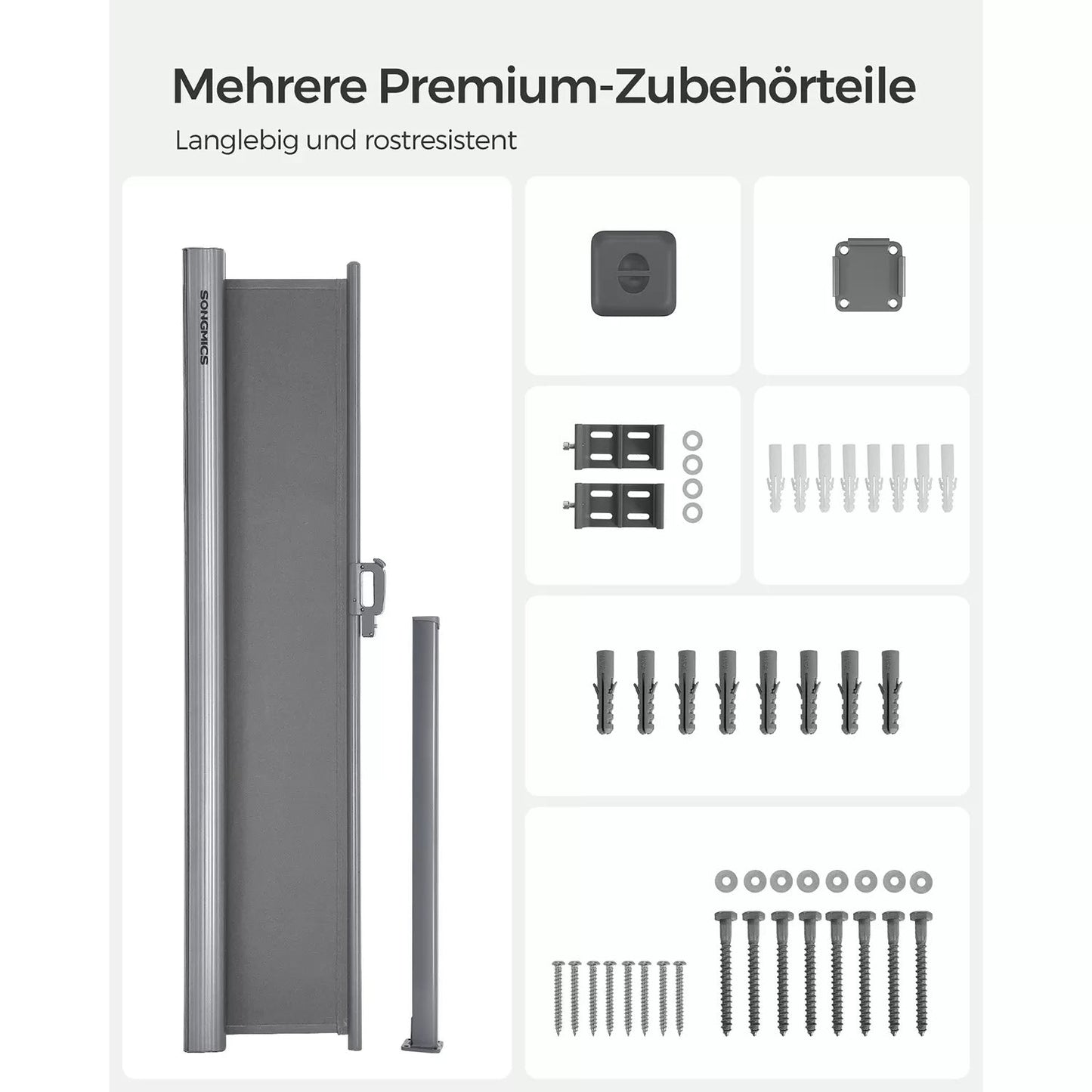 In And OutdoorMatch Zijluifel Lelah - Uitschuifbaar - Grijs - 200x400cm - Inkijkbescherming - Zonwering - Balkon - Terras - Tuin Sunshade