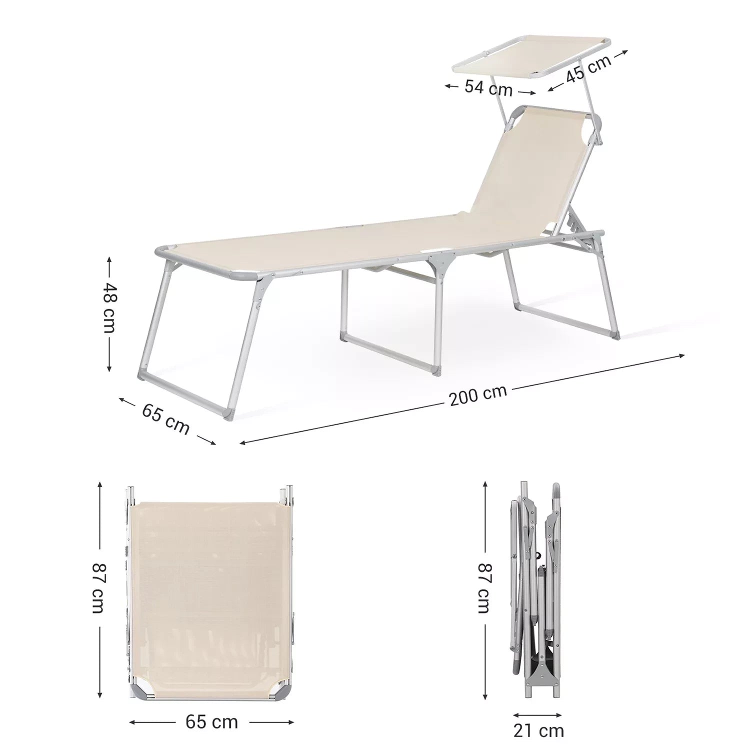 In And OutdoorMatch Zonnebank Olin - Met armleuning - Ligstoel - Tuinligstoel - Loungebank - Creme - 150kg - 183cm - Dikke matras uitzoeken Lounge stoel