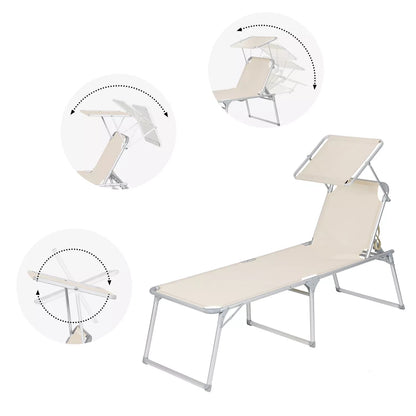 In And OutdoorMatch Zonnebank Olin - Met armleuning - Ligstoel - Tuinligstoel - Loungebank - Creme - 150kg - 183cm - Dikke matras uitzoeken Lounge stoel