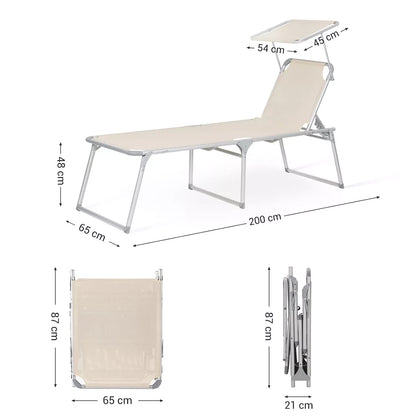 In And OutdoorMatch Zonnebank Olin - Met armleuning - Ligstoel - Tuinligstoel - Loungebank - Creme - 150kg - 183cm - Dikke matras uitzoeken Lounge stoel